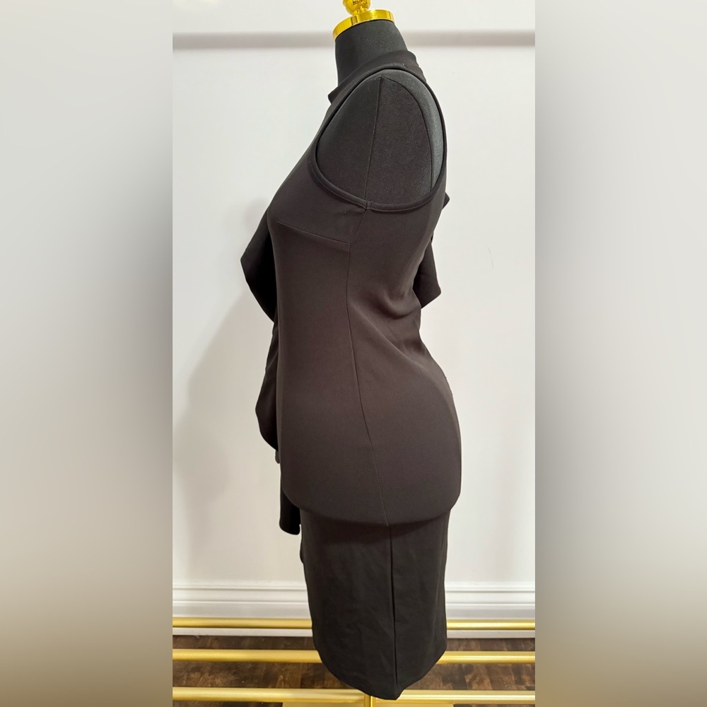 Elegant Black Ruffle Midi Dress | Size Large - Picture 4 of 4